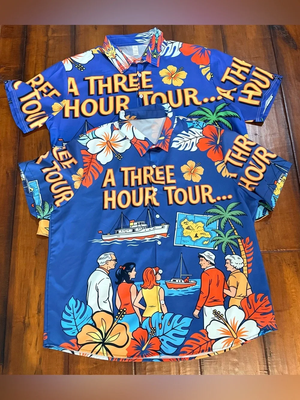 Blue Graphic Hawaiian Button-Down Shirt – A Three Hour Tour Design